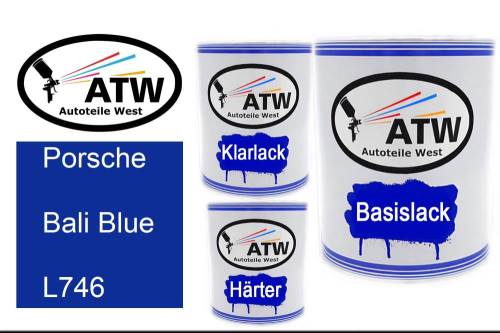 Porsche, Bali Blue, L746: 1L Lackdose + 1L Klarlack + 500ml Härter - Set, von ATW Autoteile West.